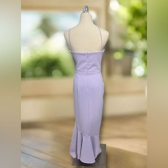 NWT XSCAPE Midi Maxi Scuba Crepe Asymmetric Flounce Dress Size 6 - Picture 3 of 13